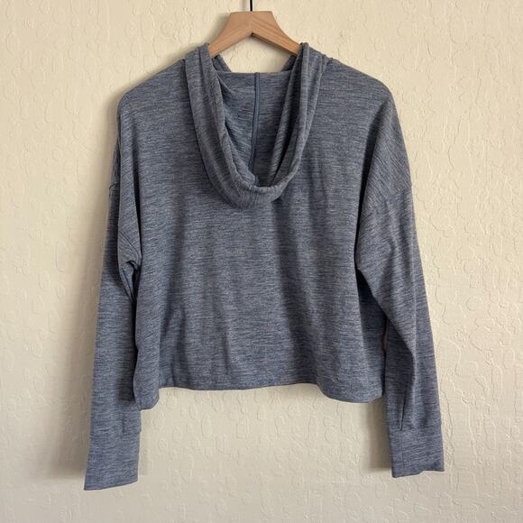 Nike Women's Yoga Jersey Crop Hoodie Sweatshirt size Large Heathered Blue Active - Picture 12 of 12